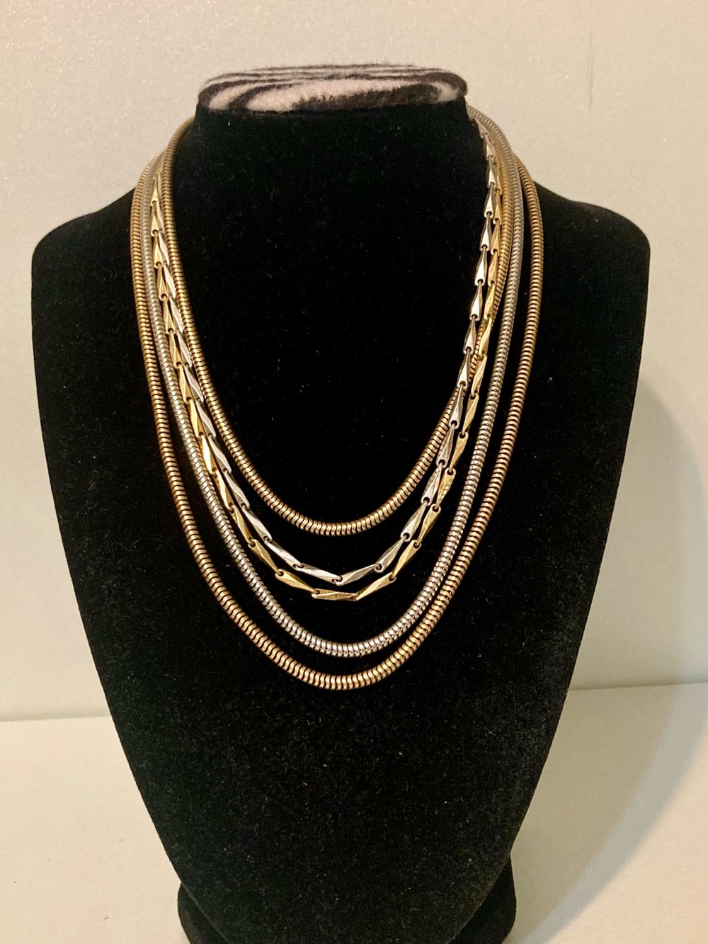 Stella & Dot Layered Shiny Gold and Silver Tone Multi Strand Necklace
